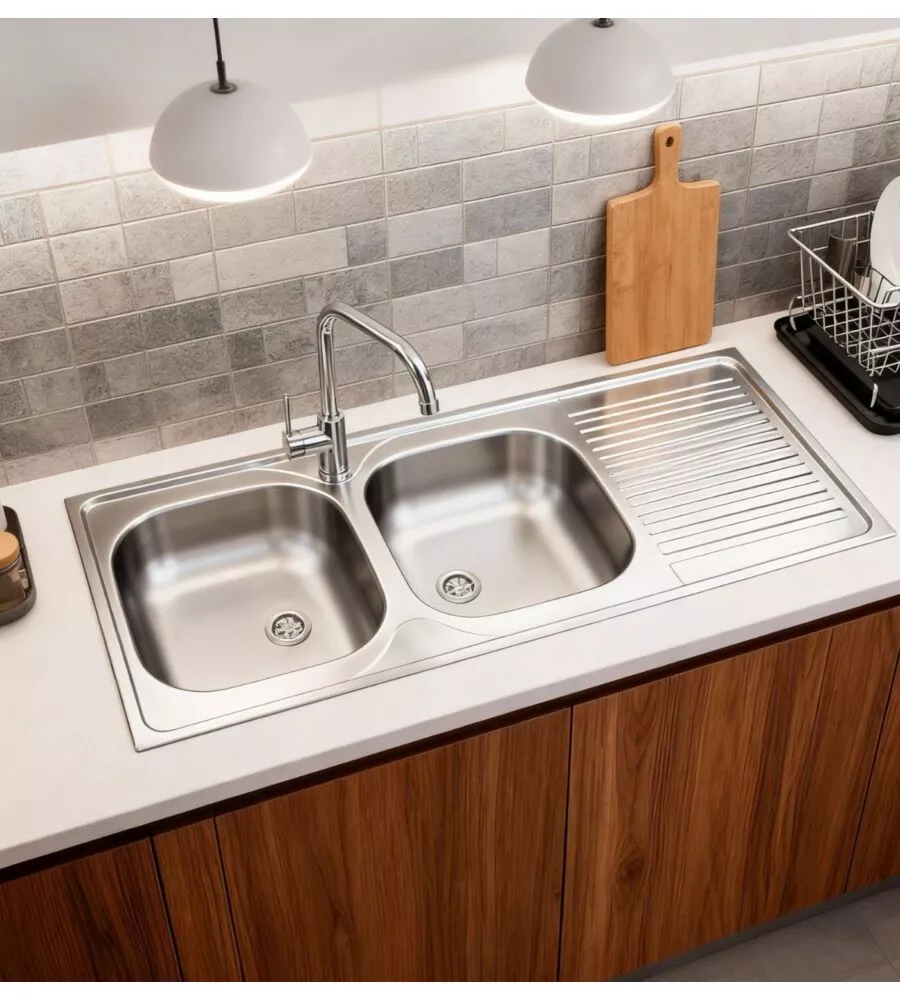 Lavello da cucina con doppia vasca a sinistra e gocciolatoio 120x50 cm