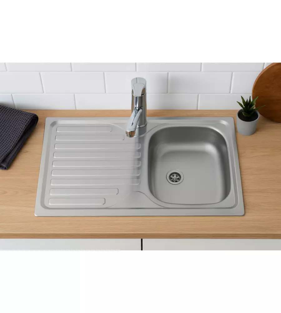 Lavello da cucina con singola vasca a destra e gocciolatoio 80x50 cm