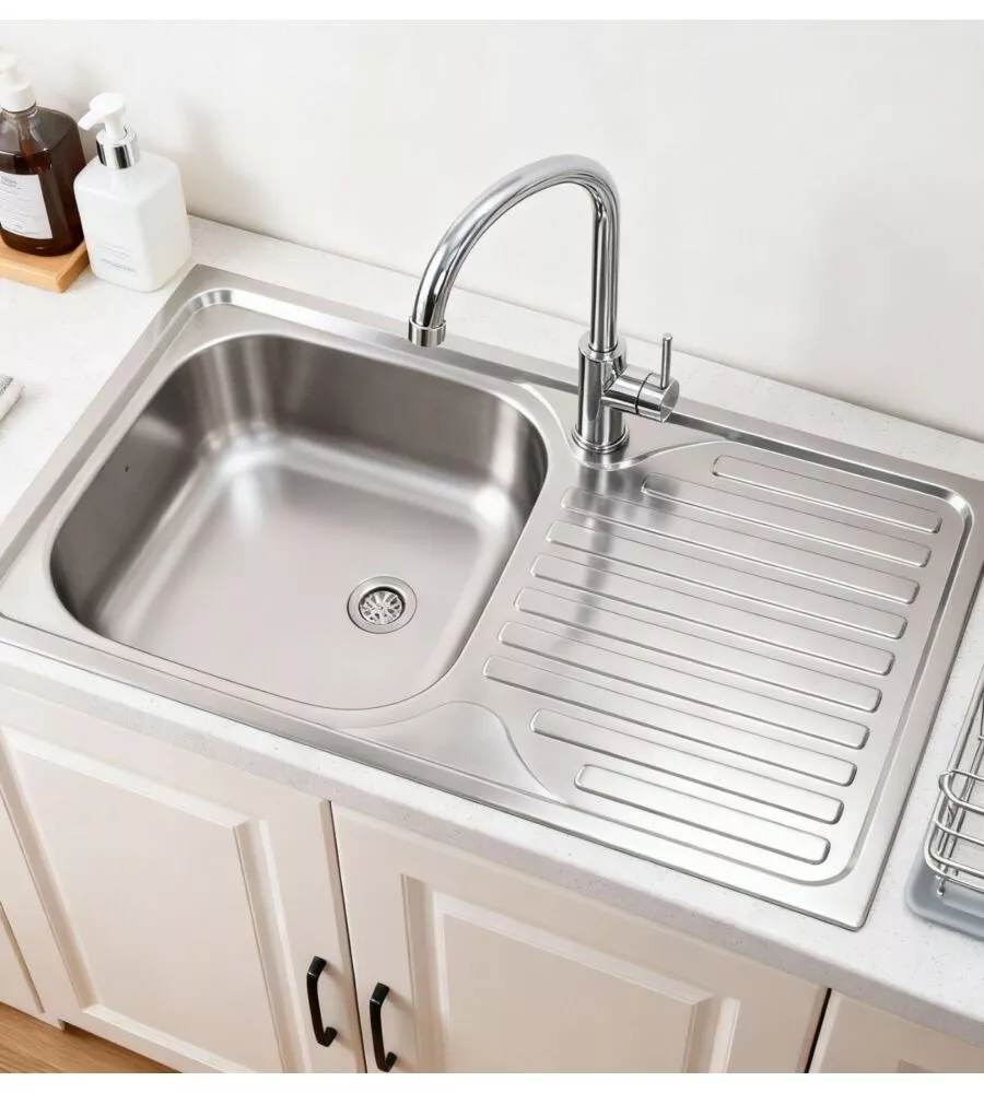 Lavello da cucina con singola vasca a sinistra e gocciolatoio 80x50 cm