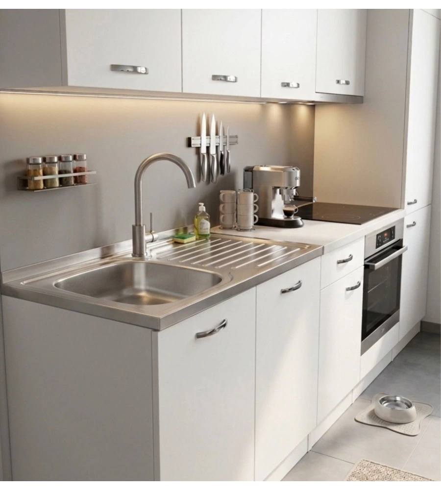 Lavello da cucina con singola vasca a sinistra e gocciolatoio 80x50 cm