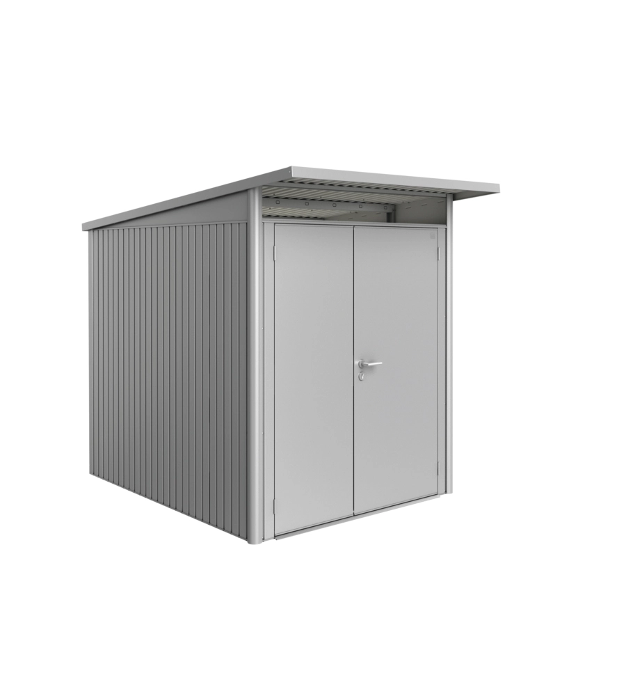 CASETTA DA GIARDINO BIOHORT "AVANTGARDE A2" IN ACCIAIO ZINCATO COLORE ARGENTO METALLIZZATO CON PORTA BATTENTE DOPPIA 180X260X218 CM