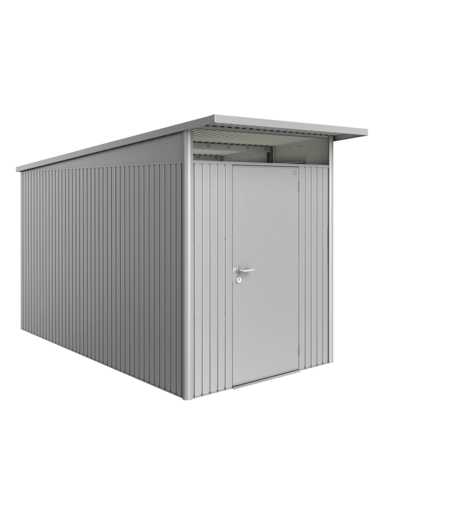 CASETTA DA GIARDINO BIOHORT "AVANTGARDE A4" IN ACCIAIO ZINCATO COLORE ARGENTO METALLIZZATO CON PORTA BATTENTE SEMPLICE 180X380X222 CM