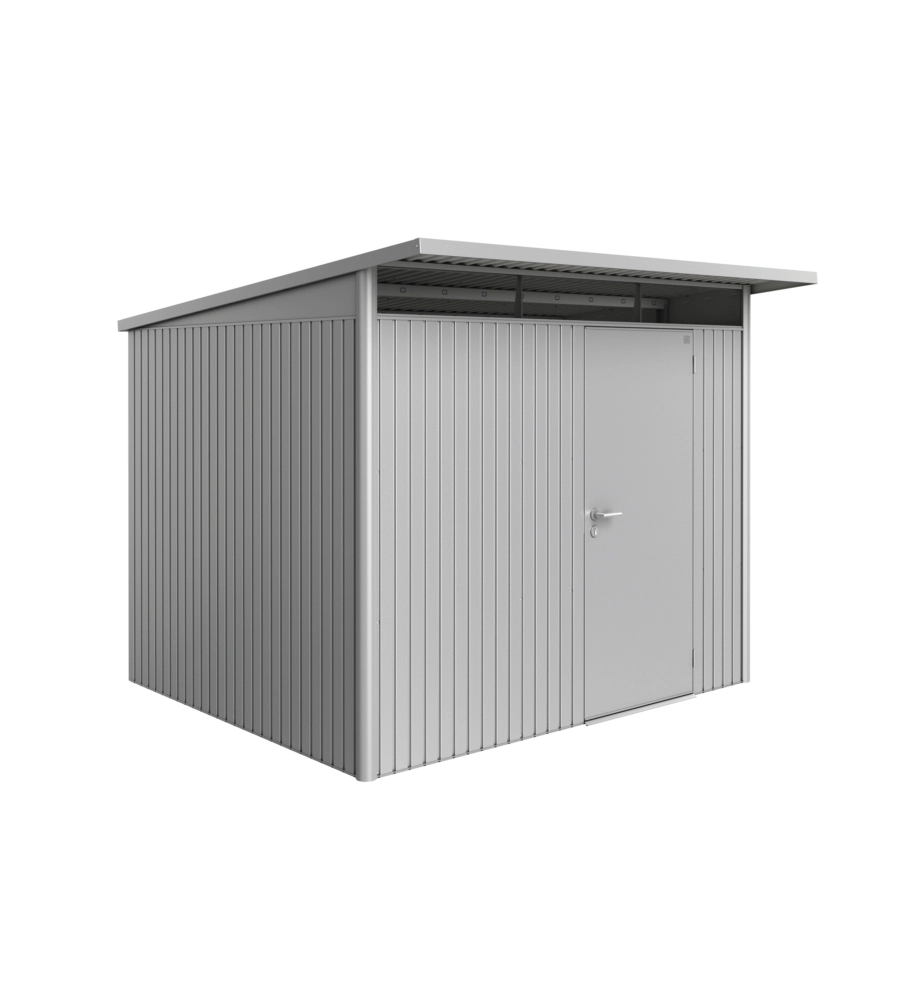 CASETTA DA GIARDINO BIOHORT "AVANTGARDE A6" IN ACCIAIO ZINCATO COLORE ARGENTO METALLIZZATO CON PORTA BATTENTE SEMPLICE 260X260X218 CM