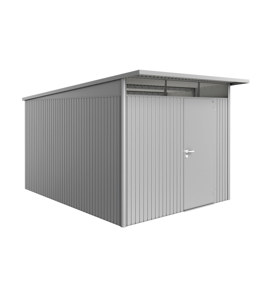 CASETTA DA GIARDINO BIOHORT "AVANTGARDE A8" IN ACCIAIO ZINCATO COLORE ARGENTO METALLIZZATO CON PORTA BATTENTE SEMPLICE 260X380X222 CM