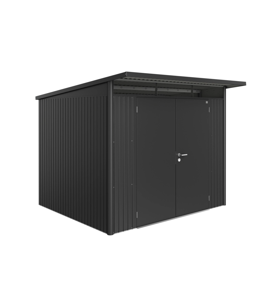 CASETTA DA GIARDINO BIOHORT "AVANTGARDE A6" IN ACCIAIO ZINCATO COLORE GRIGIO SCURO METALLIZZATO CON PORTA BATTENTE DOPPIA 260X260X218 CM