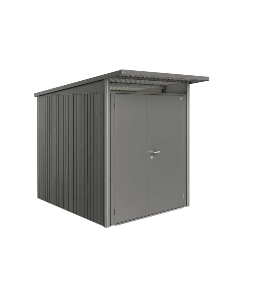 CASETTA DA GIARDINO BIOHORT "AVANTGARDE A2" IN ACCIAIO ZINCATO COLORE GRIGIO QUARZO METALLIZZATO CON PORTA BATTENTE DOPPIA 180X260X218 CM