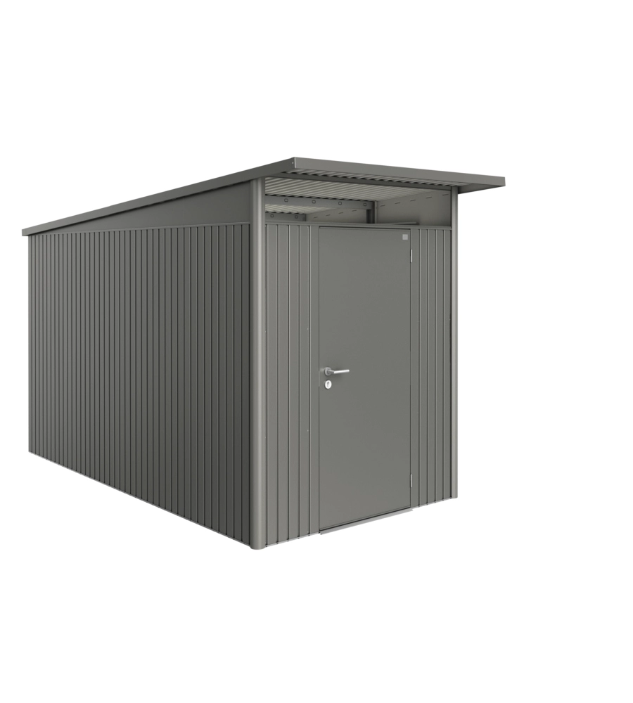 CASETTA DA GIARDINO BIOHORT "AVANTGARDE A4" IN ACCIAIO ZINCATO COLORE GRIGIO QUARZO METALLIZZATO CON PORTA BATTENTE SEMPLICE 180X380X222 CM