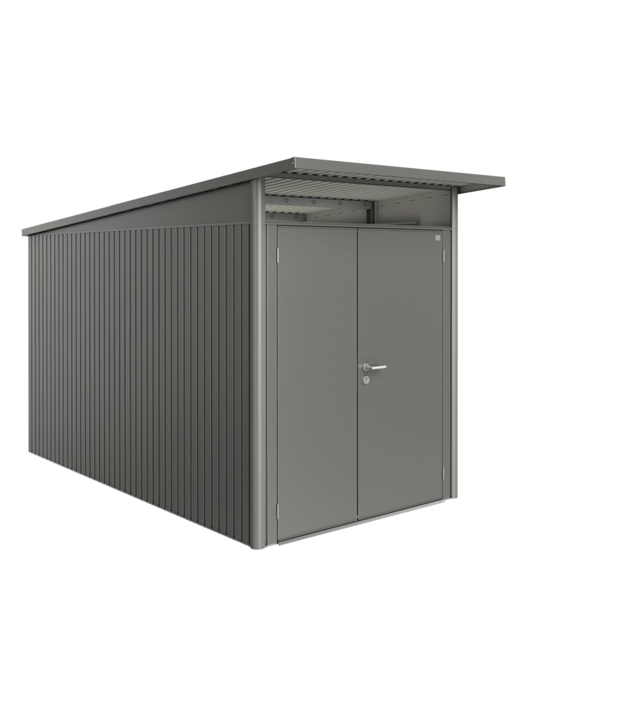 CASETTA DA GIARDINO BIOHORT "AVANTGARDE A4" IN ACCIAIO ZINCATO COLORE GRIGIO QUARZO METALLIZZATO CON PORTA BATTENTE DOPPIA 180X380X222 CM