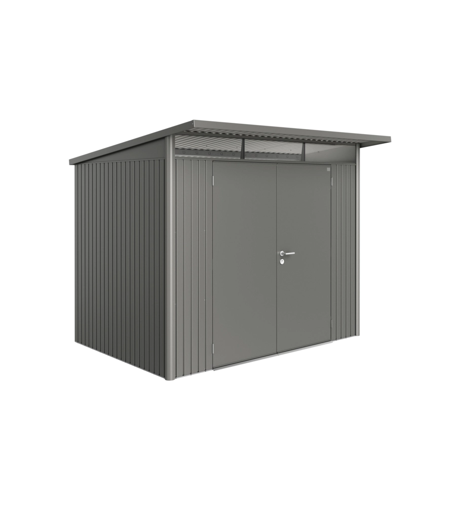 CASETTA DA GIARDINO BIOHORT "AVANTGARDE A5" IN ACCIAIO ZINCATO COLORE GRIGIO QUARZO METALLIZZATO CON PORTA BATTENTE DOPPIA 260X220X218 CM