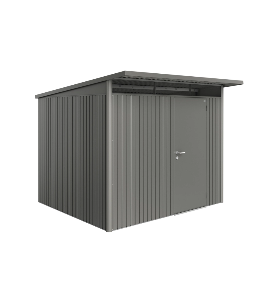 CASETTA DA GIARDINO BIOHORT "AVANTGARDE A6" IN ACCIAIO ZINCATO COLORE GRIGIO QUARZO METALLIZZATO CON PORTA BATTENTE SEMPLICE 260X260X218 CM