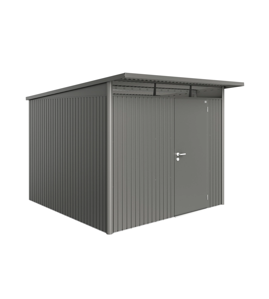 CASETTA DA GIARDINO BIOHORT "AVANTGARDE A7" IN ACCIAIO ZINCATO COLORE GRIGIO QUARZO METALLIZZATO CON PORTA BATTENTE SEMPLICE 260X300X218 CM