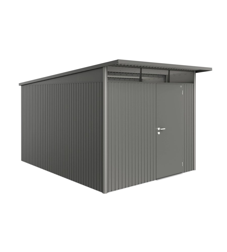 CASETTA DA GIARDINO BIOHORT "AVANTGARDE A8" IN ACCIAIO ZINCATO COLORE GRIGIO QUARZO METALLIZZATO CON PORTA BATTENTE SEMPLICE 260X380X222 CM