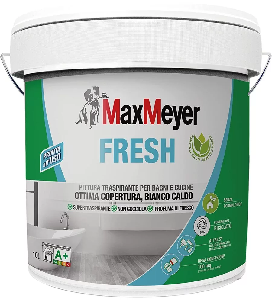 PITTURA TRASPIRANTE PER INTERNI "FRESH A+" 10 LT BIANCA, PRONTA ALL USO - MAX MEYER