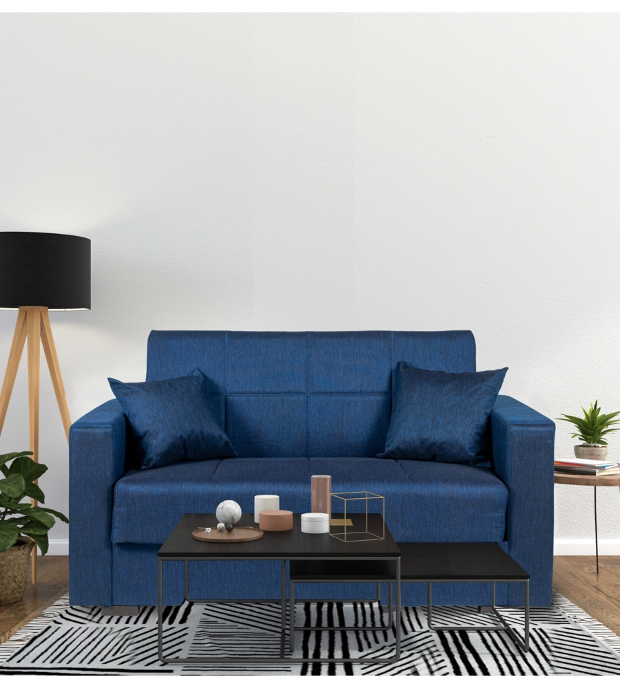 DIVANO LETTO "NORA" 2 POSTI IN TESSUTO BLU, 155X80X87 CM