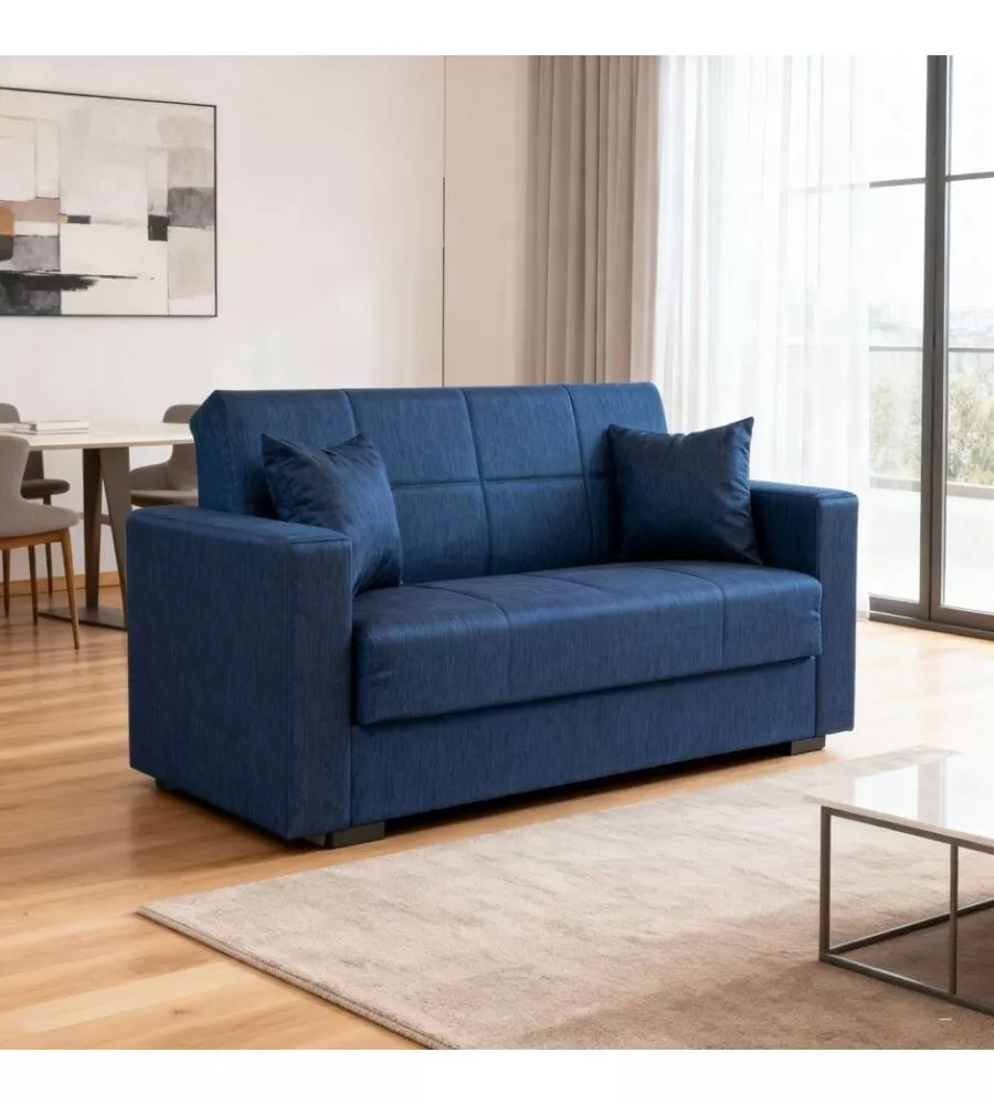 DIVANO LETTO "NORA" 2 POSTI IN TESSUTO BLU, 155X80X87 CM