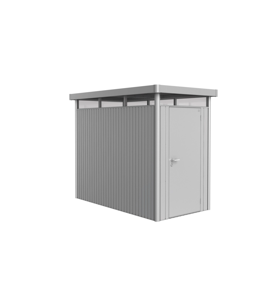 CASETTA DA GIARDINO BIOHORT "HIGHLINE HS" IN ACCIAIO ZINCATO COLORE ARGENTO METALLIZZATO CON PORTA BATTENTE SEMPLICE 155X275X222 CM - COD. 83010
