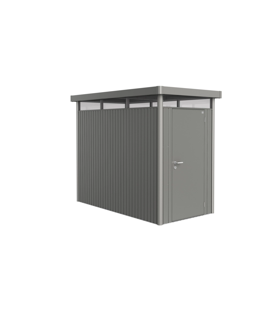 CASETTA DA GIARDINO BIOHORT "HIGHLINE HS" IN ACCIAIO ZINCATO COLORE GRIGIO QUARZO METALLIZZATO CON PORTA BATTENTE SEMPLICE 155X275X222 CM - COD. 88010