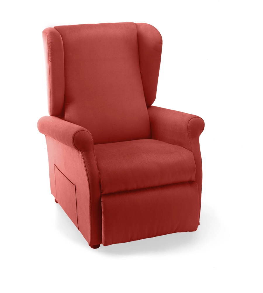 POLTRONA "LUNA" CON RECLINER E ALZATA ELETTRICA IN TESSUTO ROSSO, 75X84X107 CM