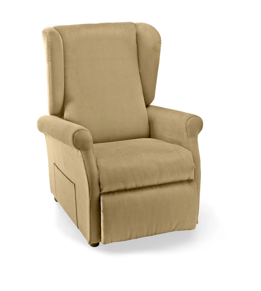 POLTRONA "LUNA" CON RECLINER E ALZATA ELETTRICA IN TESSUTO BEIGE, 75X84X107 CM