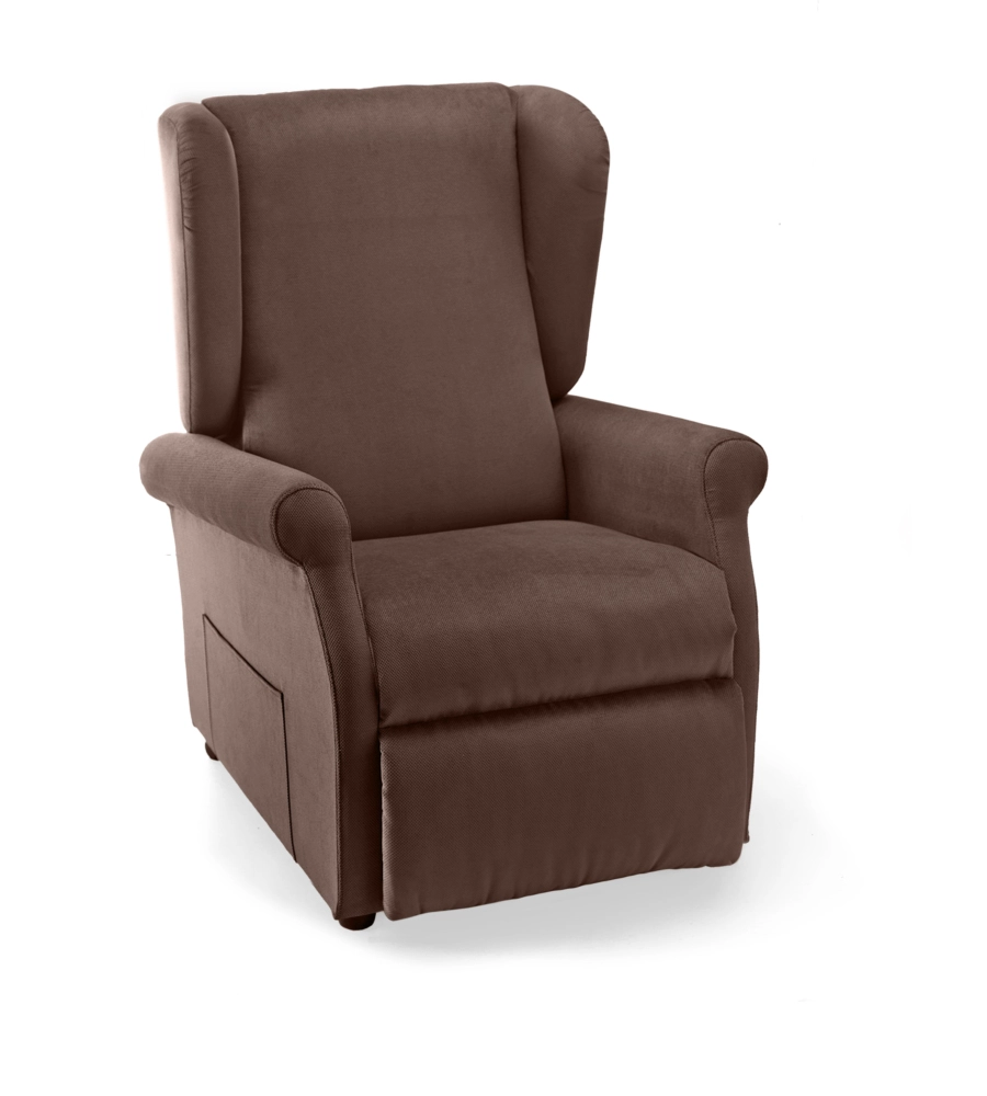 POLTRONA "LUNA" CON RECLINER E ALZATA ELETTRICA IN TESSUTO MARRONE, 75X84X107 CM