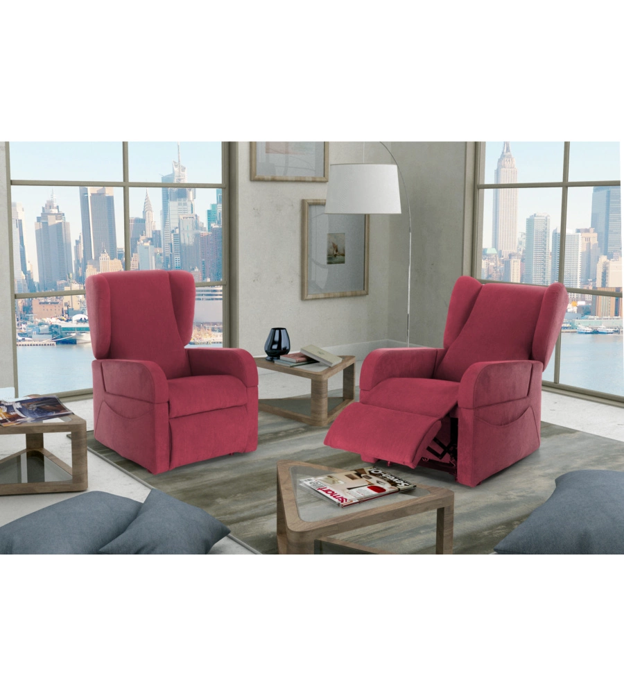 POLTRONA CON RECLINER E ALZATA ELETTRICA "DEA", ROSSA, 74X92X102 CM
