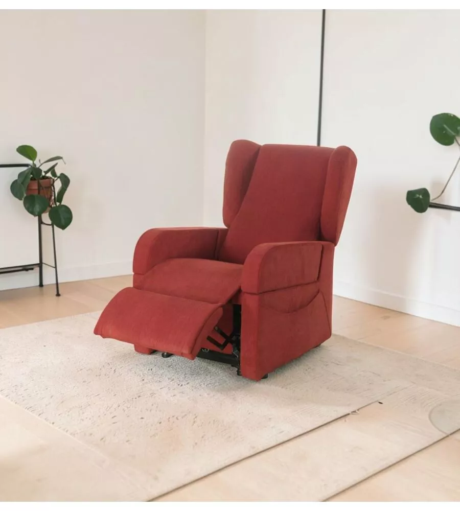 POLTRONA CON RECLINER E ALZATA ELETTRICA "DEA", ROSSA, 74X92X102 CM