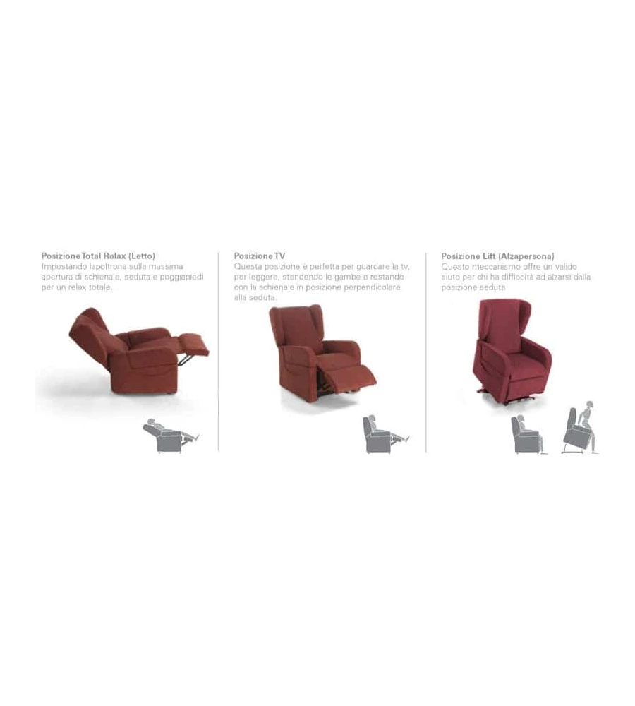 POLTRONA CON RECLINER E ALZATA ELETTRICA "DEA", ROSSA, 74X92X102 CM