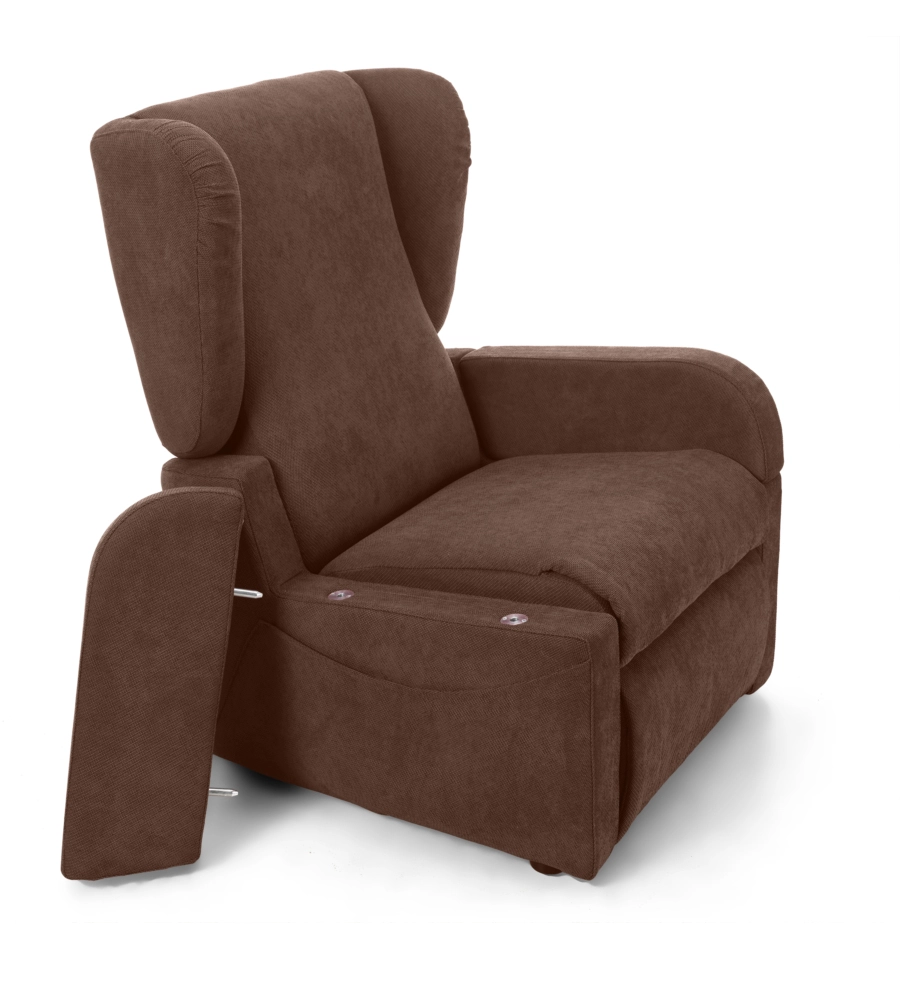 POLTRONA CON RECLINER E ANZATA ELETTRICA "DEA", MARRONE, 74X92X102 CM