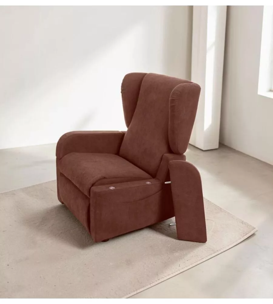 POLTRONA CON RECLINER E ANZATA ELETTRICA "DEA", MARRONE, 74X92X102 CM