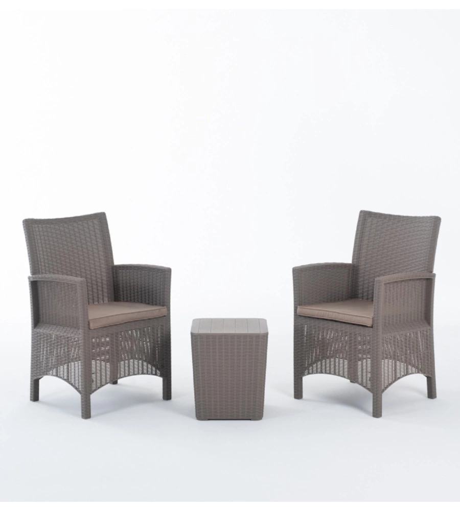 SET DA GIARDINO "EVRY BALCONY" CON DUE POLTRONE E UN TAVOLINO, COLOR TAUPE