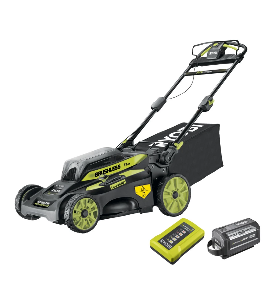 TAGLIAERBA A BATTERIA TRAZIONATO RYOBI "RY36LMX51A-160" TAGLIO 51 CM 36V, BATTERIA 6.0 AH INCLUSA
