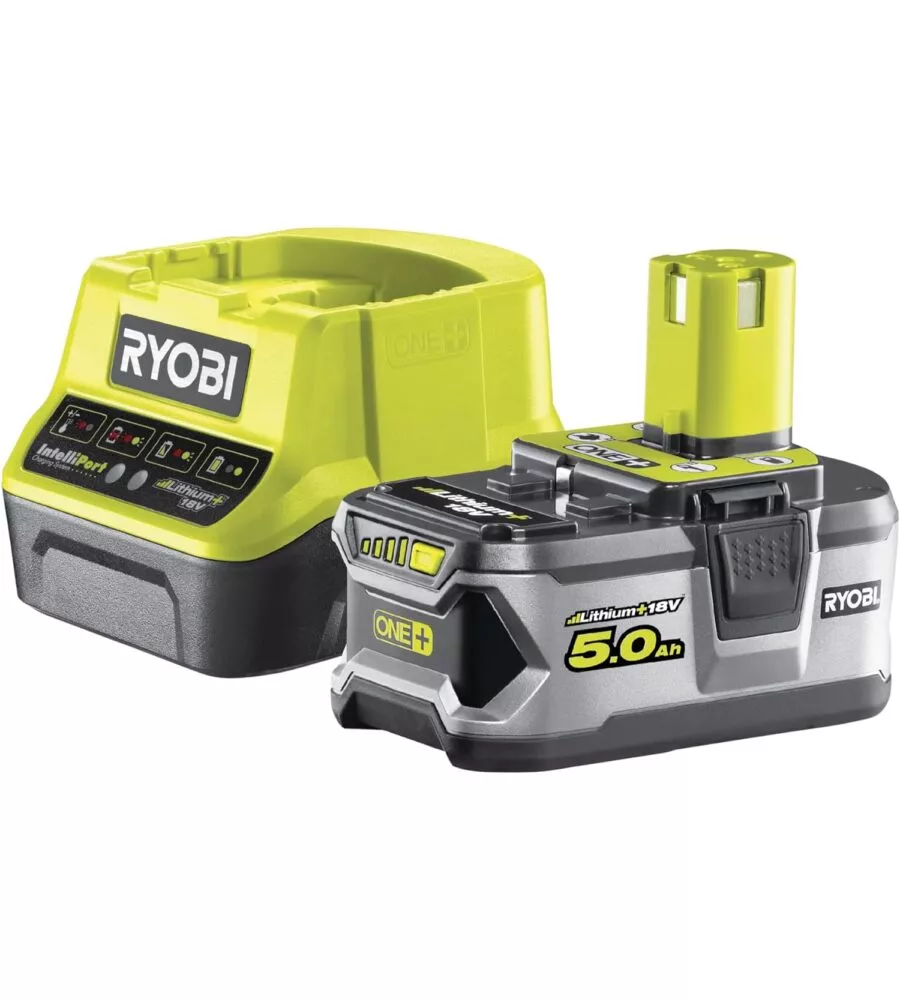 KIT CARICABATTERIE SINGOLO E BATTERIA DI RICAMBIO RYOBI "RC18120-150" 18V 5AH