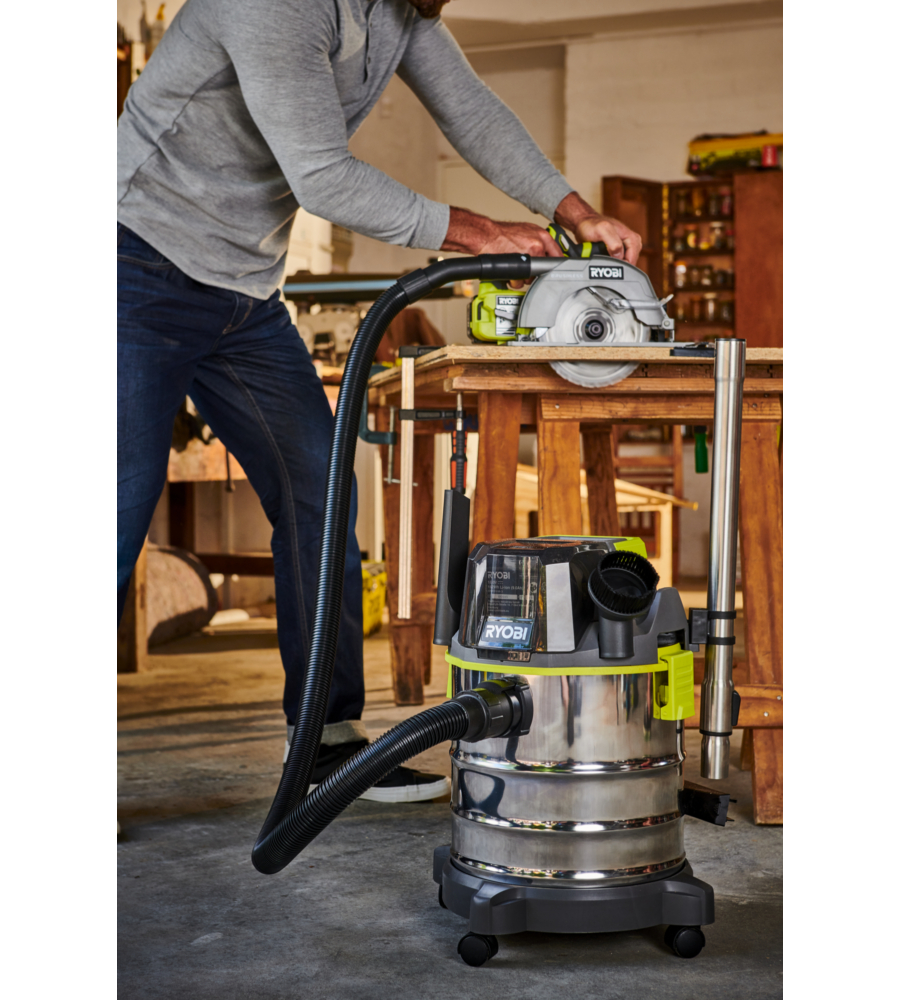 ASPIRATORE SOLIDI E LIQUIDI A BATTERIA RYOBI "R18WDV-0" 18V 18L, SOLO CORPO MACCHINA