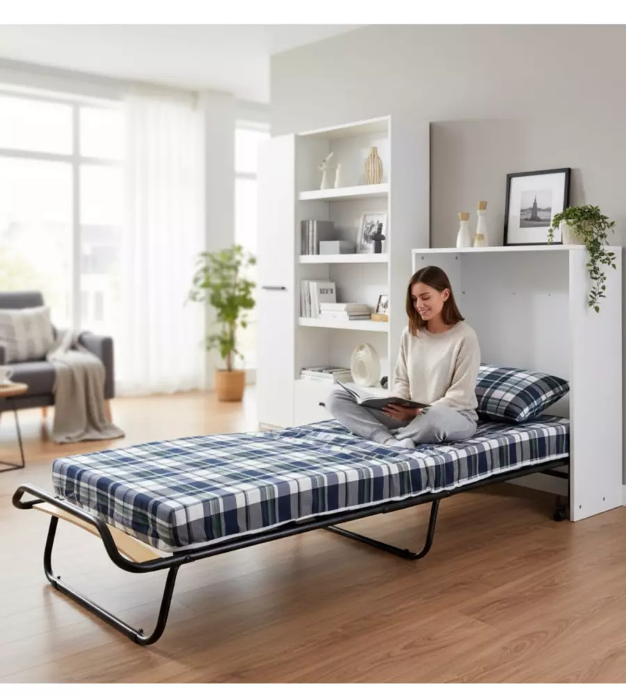 MOBILE LETTO SINGOLO ESTRAIBILE A SCOMPARSA CON RETE E MATERASSO BIANCO 80X190 CM