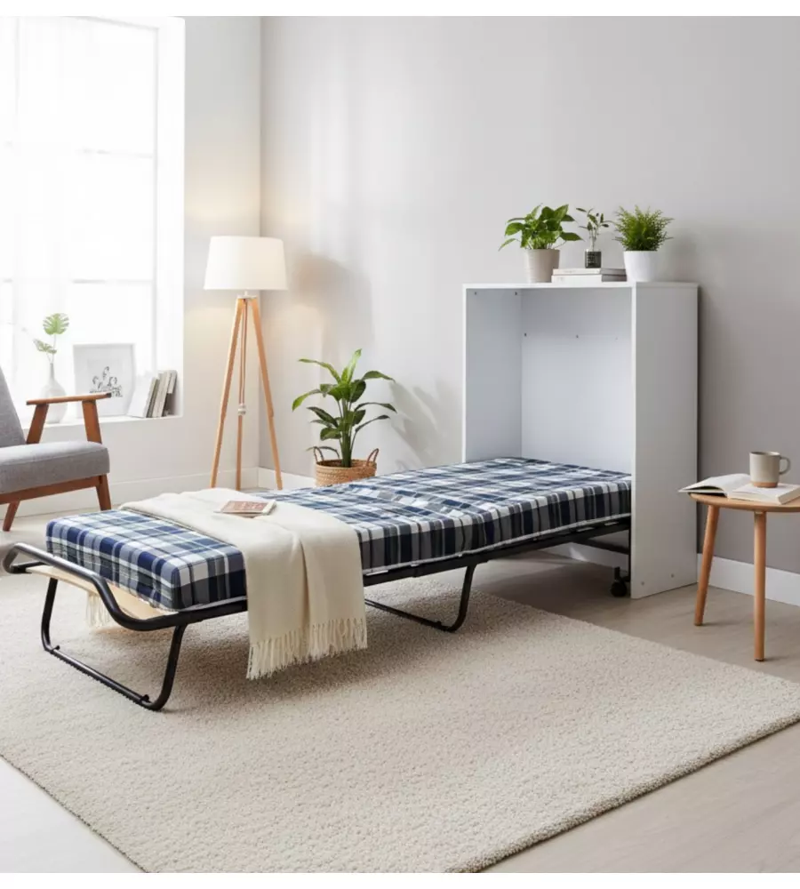 Mobile letto singolo estraibile a scomparsa con 14 doghe bianco 80x190 cm