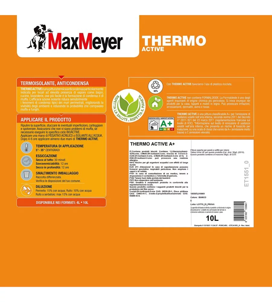 PITTURA TERMOISOLANTE MAX MEYER "THERMO ACTIVE A+" BIANCO 10 LT