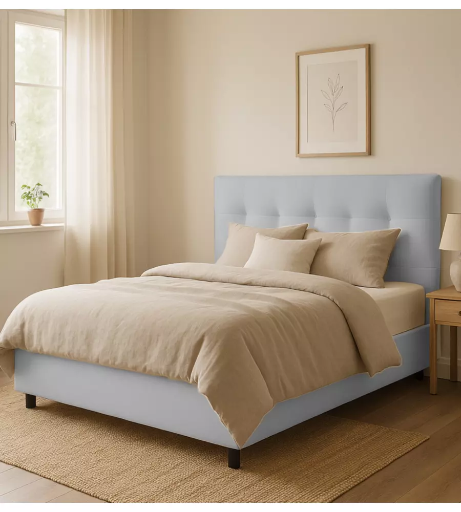 Letto matrimoniale con contenitore "Easy"  rivestito in ecopelle perla 160x190 cm