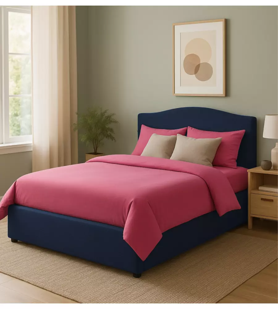 Letto matrimoniale con contenitore  "Hill" rivestito in tessuto blu 160x190 cm
