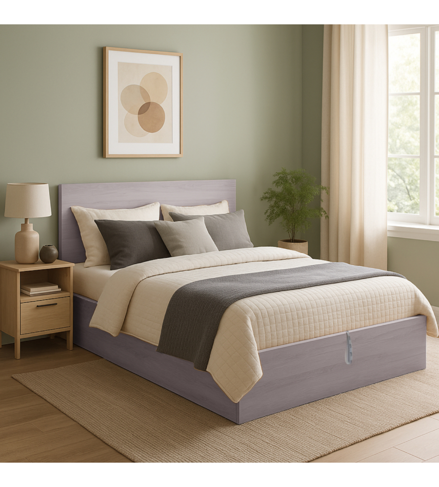 LETTO MATRIMONIALE "HI BOX" OLMO NATURALE CON RETE E CONTENITORE 160X190 CM