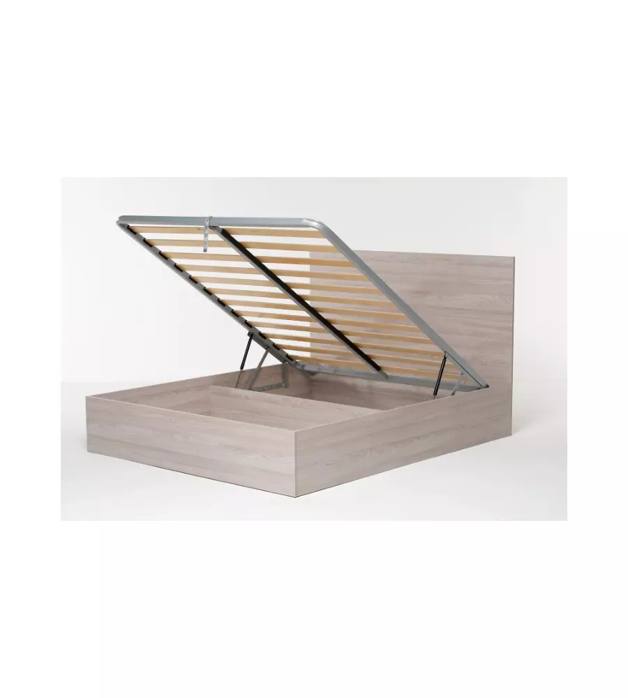 Letto matrimoniale con rete e contenitore con  "Hi Box" olmo naturale 160x190 cm
