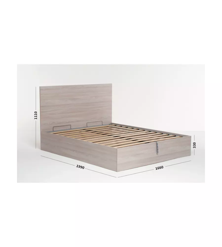 Letto matrimoniale con rete e contenitore con  "Hi Box" olmo naturale 160x190 cm