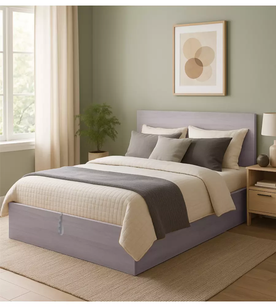 Letto matrimoniale con rete e contenitore con  "Hi Box" olmo naturale 160x190 cm