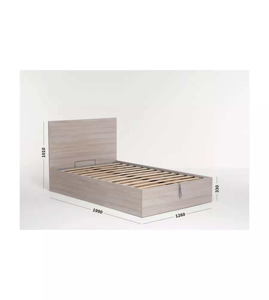 Letto una piazza e mezza con contenitore "Hi Box" olmo naturale 120x190 cm