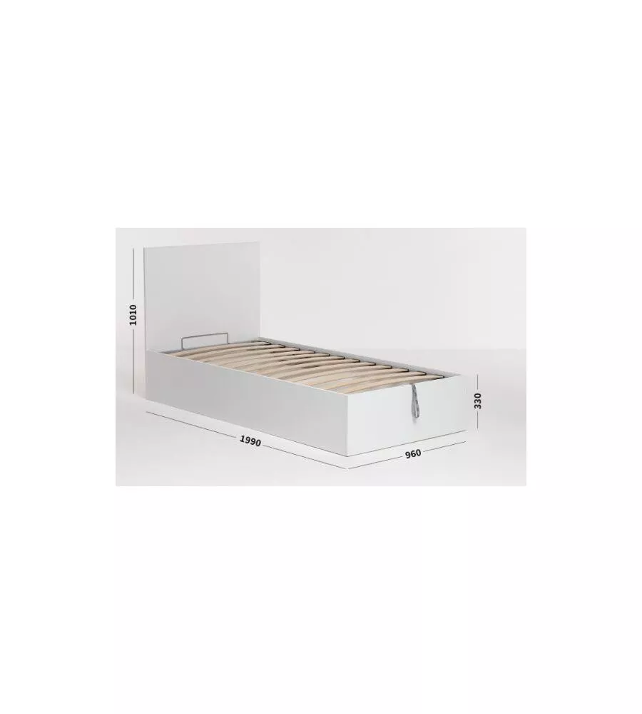 Letto singolo testata con contenitore  "Hi Box" bianco 90x190 cm