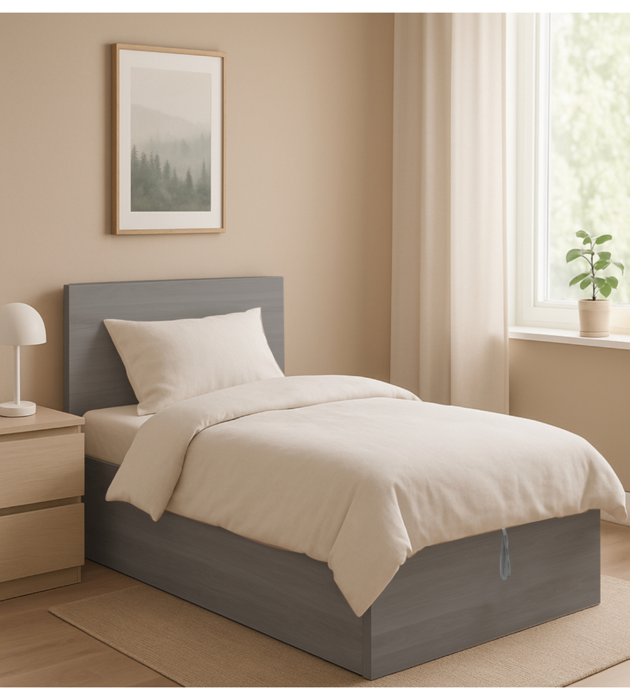 LETTO SINGOLO CONTENITORE "HI BOX" ROVERE GRIGIO 90X190 CM