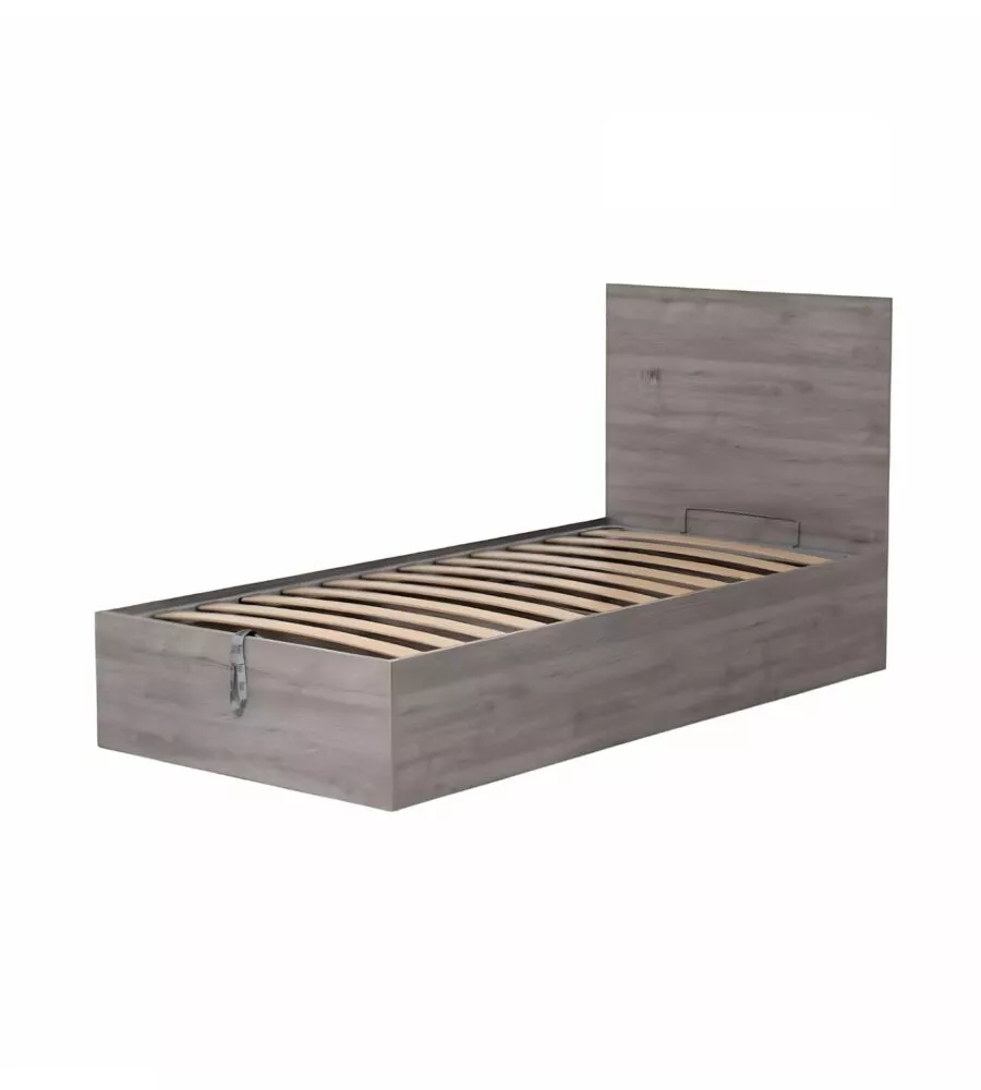 LETTO SINGOLO CONTENITORE "HI BOX" ROVERE GRIGIO 90X190 CM
