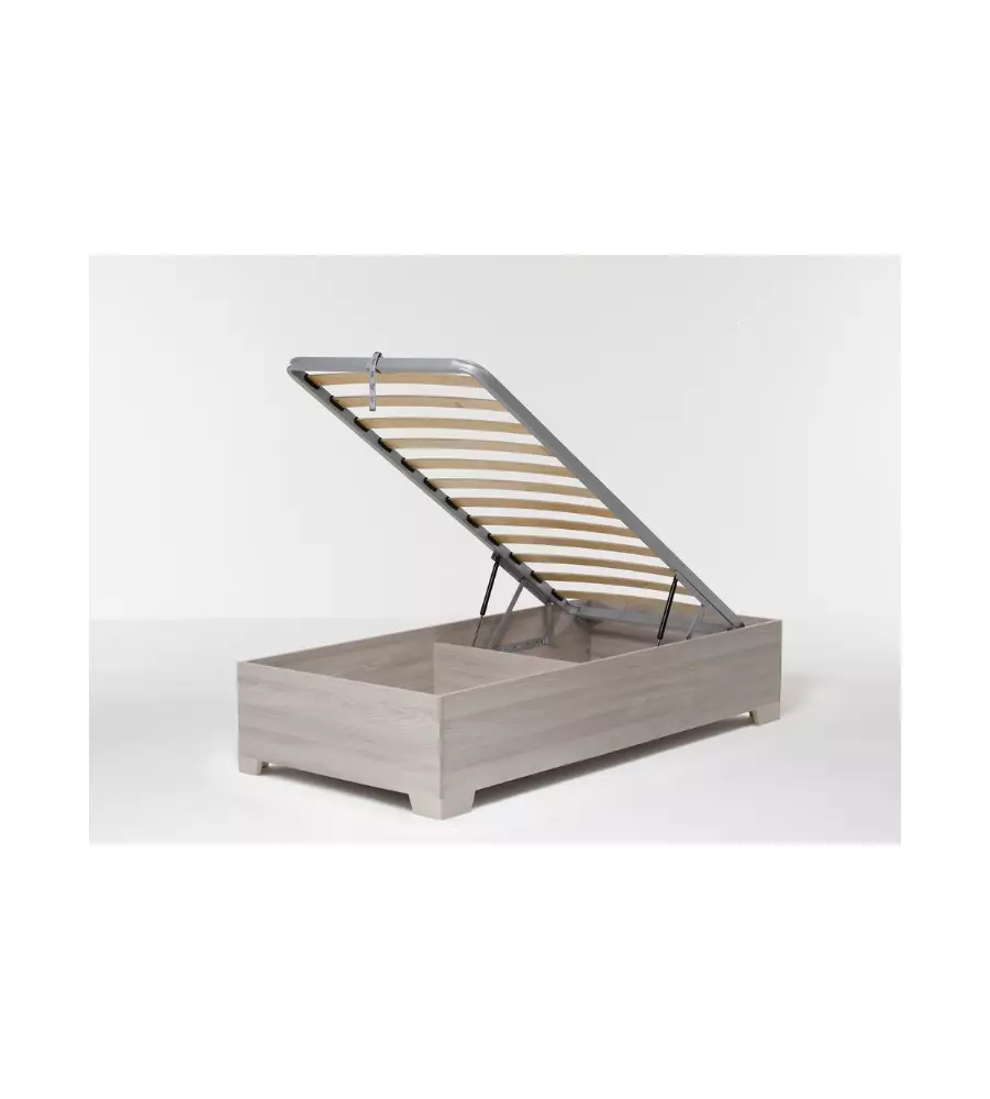 Letto singolo con rete contenitore e piedini "Bed Box" olmo naturale 90x190 cm