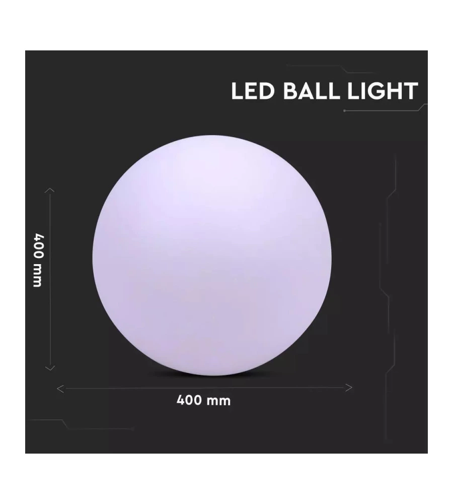 SFERA DECORATIVA DA ESTERNO LUMINOSA ED RGB RICARICABILE 40X40X39 CM