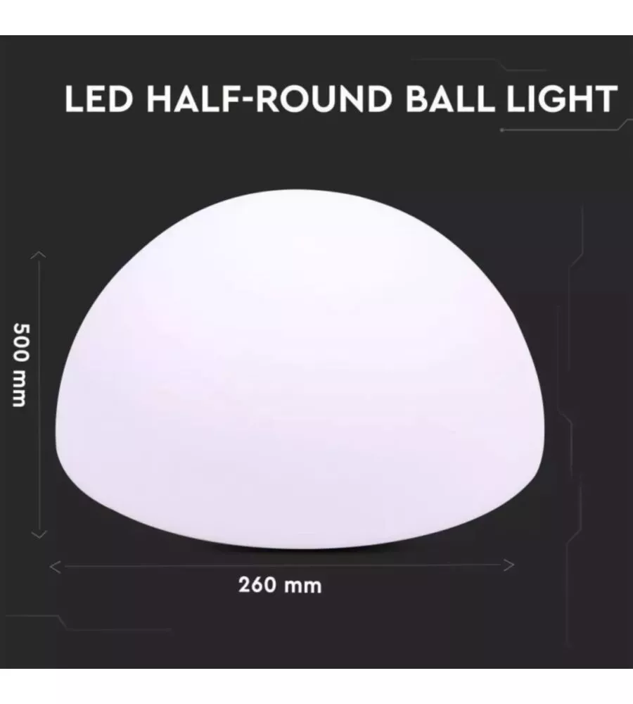 SEMI SFERA DECORATIVA DA ESTERNO LUMINOSA LED RGB RICARICABILE E CON TELECOMANDO 50X50X26 CM