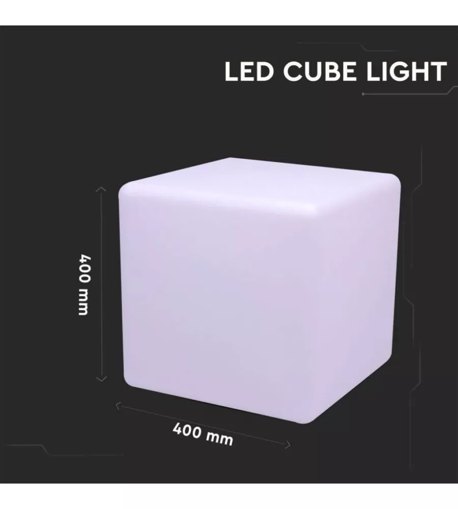 CUBO DECORATIVO PER ESTERNO CON ILLUMINAZIONE LED RGB E TELECOMANDO 40X40X40 CM